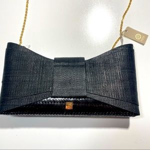 Hoss Intropia Black Straw Giant Bow Mini Formal Purse NWT